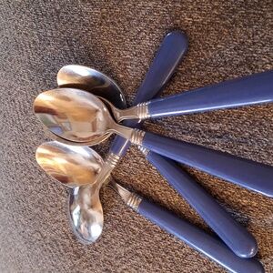 Spoons blue plastic handle stainless China 5 soup